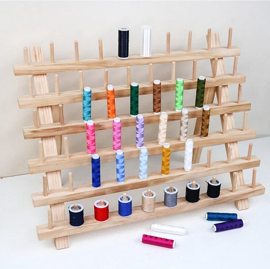 Vouwbare draadhouder van beukenhout met 60 spoelen, ideaal voor borduren, quilten en sieraden maken — afbeelding 4