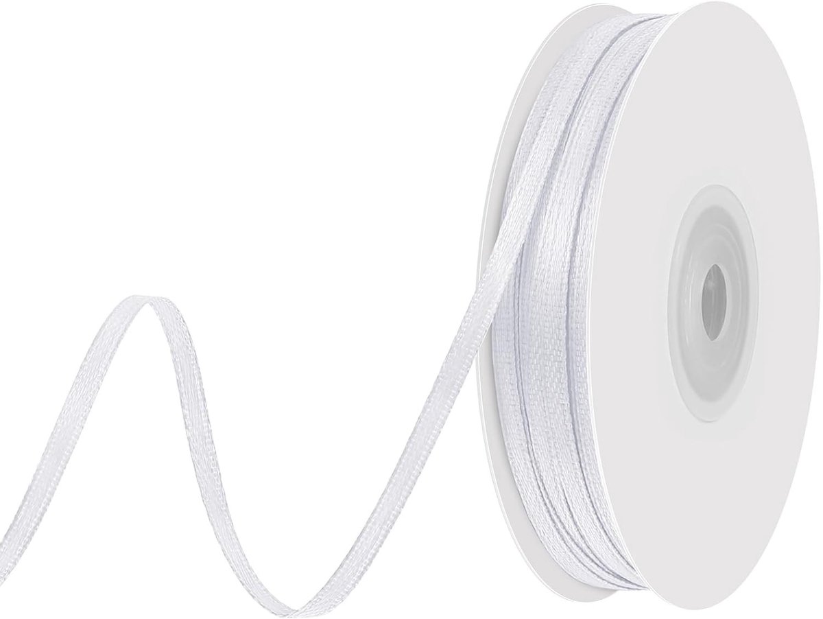 Witte cadeau-ribbon van 3 mm, ideaal voor het versieren van geschenken en creatief knutselen