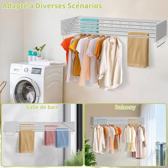 Wanddroogrek - Opvouwbaar rek - Kleding Drogen - Ruimtebesparend Ontwerp - 80 cm Breed - Wit — afbeelding 2