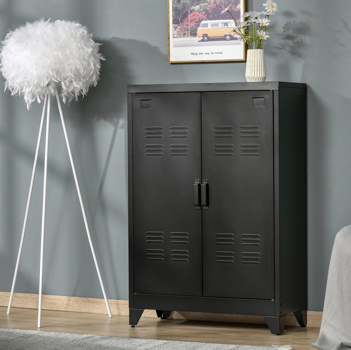 STILVORA Archiefkast - Metalen Kast Met Lameldeuren En Verstelbare Planken - Voor Kantoor, Garage En Woonruimte - Zwart - 75x33x110 Cm