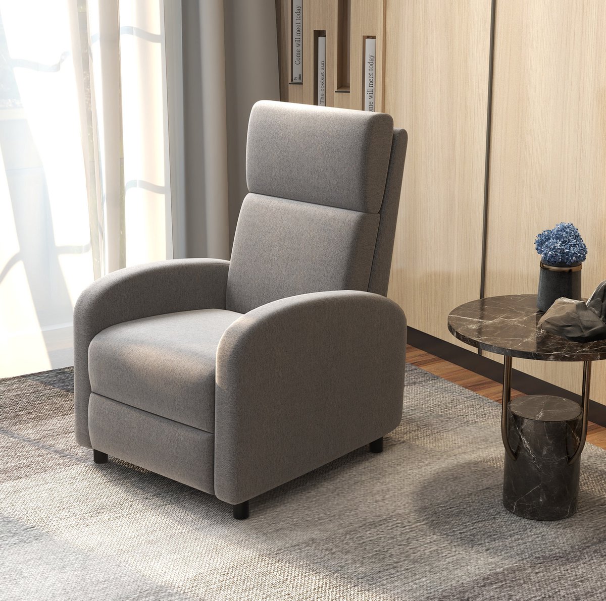 DESMIU Relaxfauteuil 64 X 86 X 102 Cm - Handmatig Verstelbaar Met Voetsteun - Voor Woonkamer En Kantoor - Linnenlook - Grijs
