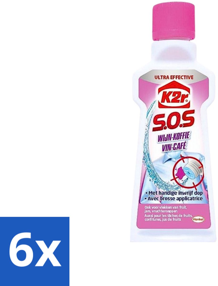 6 x K2R - SOS Vlekverwijderaar - Wijn & Koffie - 50ml - Vlekkenverwijderaar - Wijnvlekken - Koffievlekken - Textielreiniger - Vlekken Uit Textiel