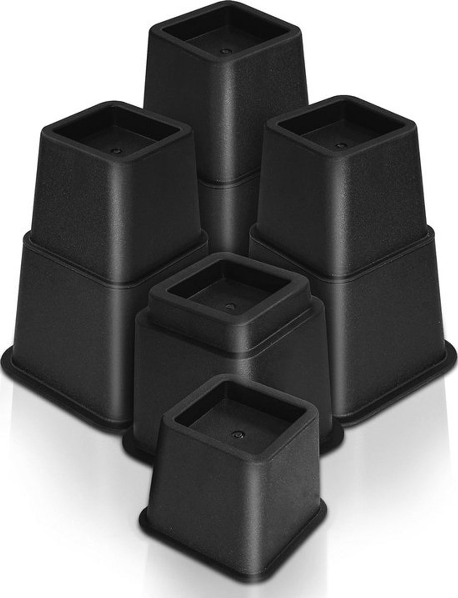8-delige verstelbare meubelverhogers - robuuste verhogers voor bed, tafel, stoel en bank - 3 tot 8 inch hoogtes - zwart