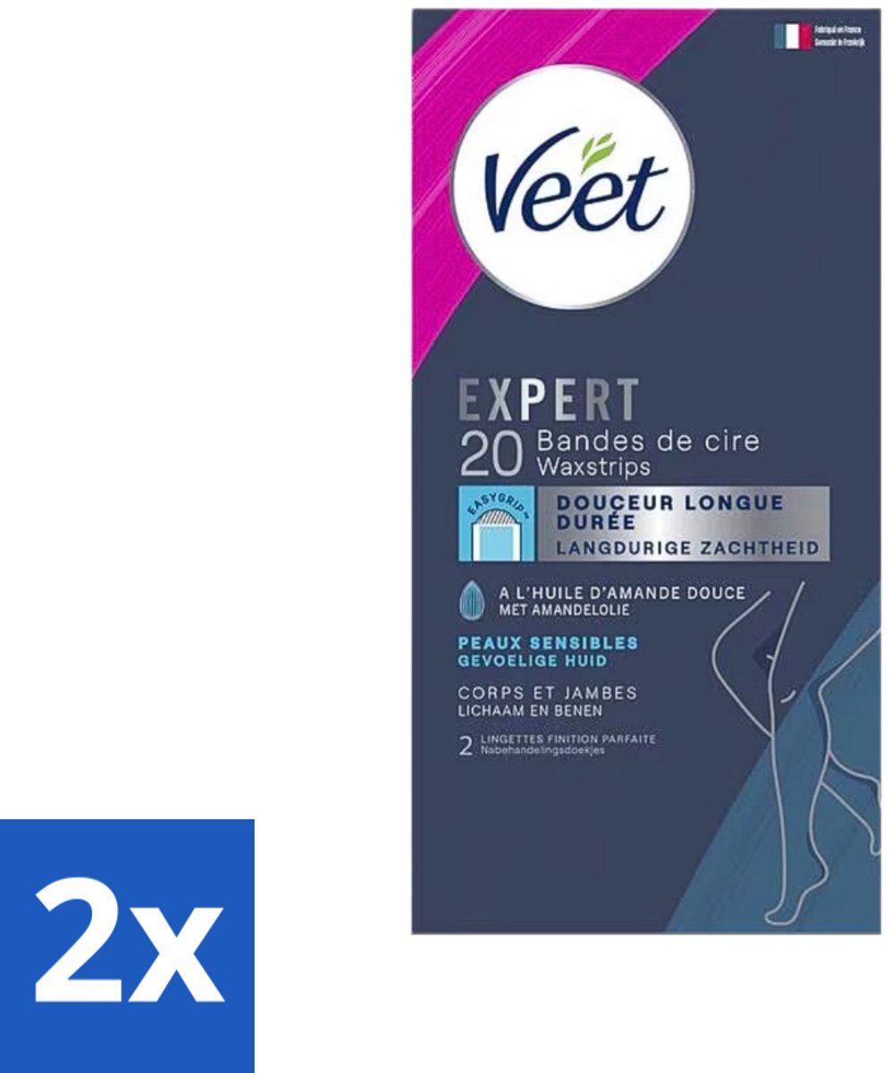 2 x Veet Expertn - Ontharingsstrips - Lichaam & benen - Normale huid - 20 Strips - Veet Ontharingsstrips - Ontharen Benen - Ontharen Lichaam - Ontharingsstrips Normale Huid - Ontharingsstrips Amandelolie