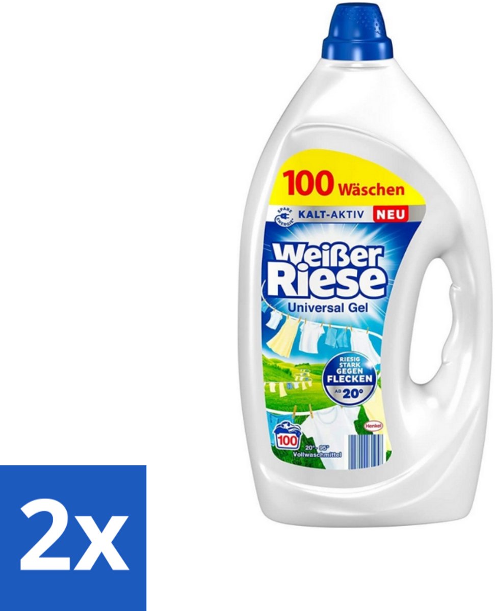 2 x Weißer Riese - Wasmiddel - Gel - Witte Was - 4.5L - 100 Wasbeurten - Witte Was - Wasmiddel - Wasgel - Vlekken Verwijderen - Wasformule