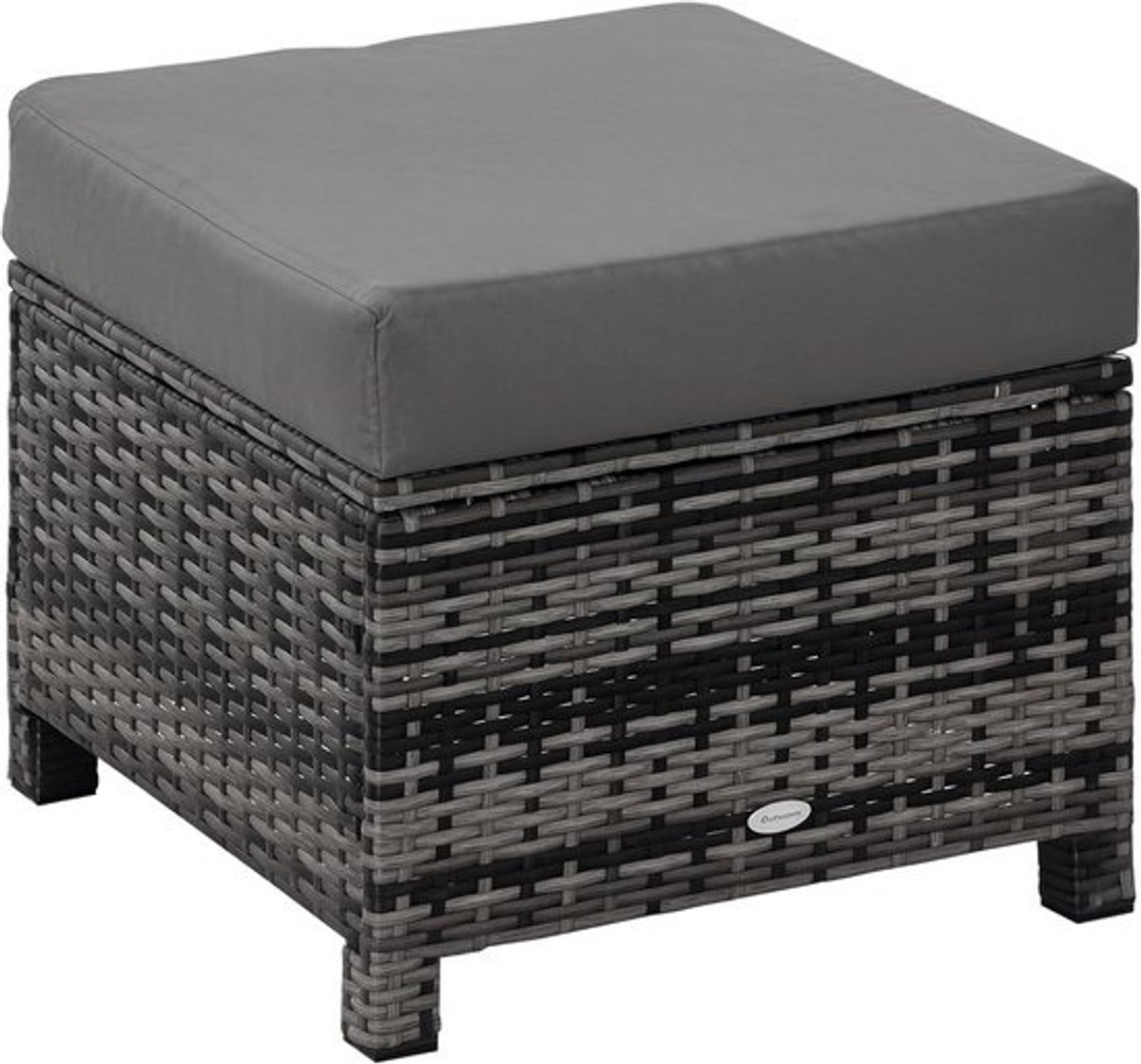 Rotan Voetenbank met Gewatteerd Kussen voor Buiten - Multifunctionele Ottomaanse voor Tuin, Terras en Woonkamer - Grijs (50 x 50 x 35 cm)
