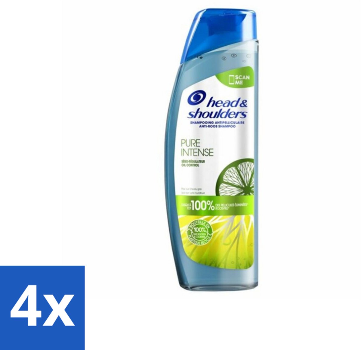 4 x Head & Shoulders - Anti-Roos Shampoo - Pure Intense - Oil Control - 250 ml - Anti-Roos Shampoo - Vette Hoofdhuid - Rozenolie - Haarverzorging - Schoon Haar