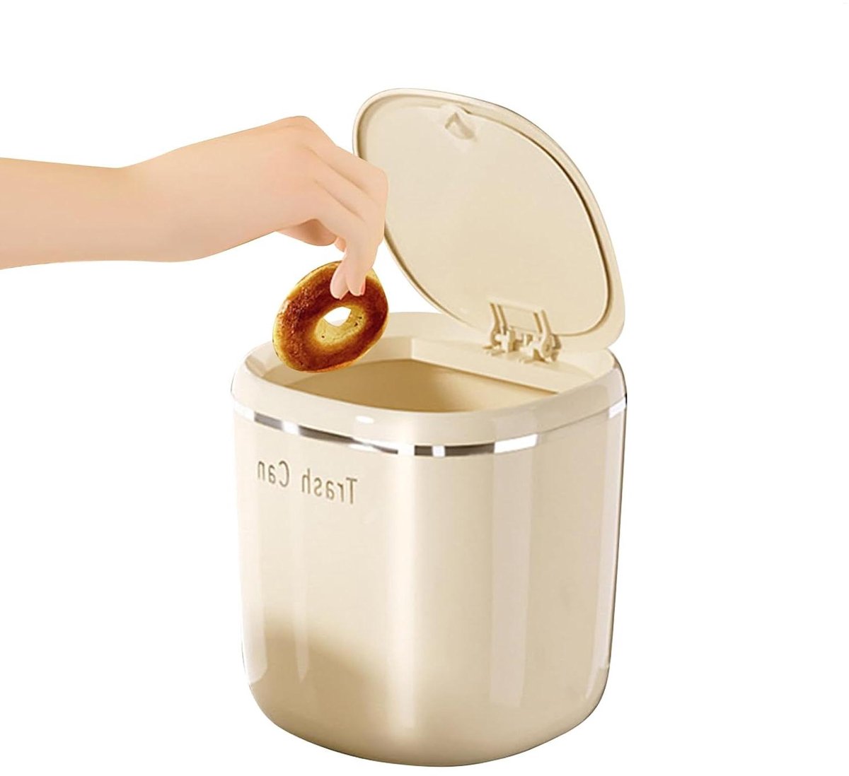 Desktop Prullenbak - Afvalbakje Compact - Ruimte Besparen - Met Druk-dop Deksel - 26 Liter - Beige