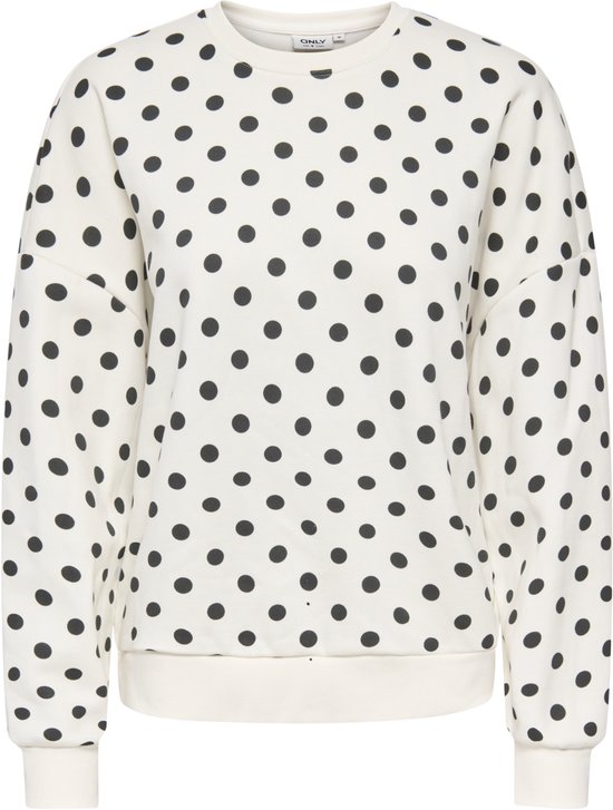 Off-white sweater met zwarte polkadot print. Ronde hals en lange mouwen.
