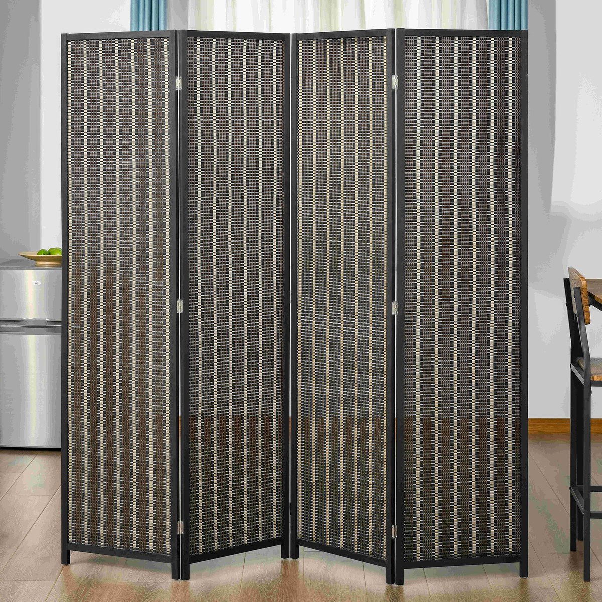 REDOM - Kamerscherm - 4-delig opvouwbaar - 9 scharnieren - Privacy en stabiliteit - Woonkamer - Hout en bamboe - Bruin - 180 x 180 cm