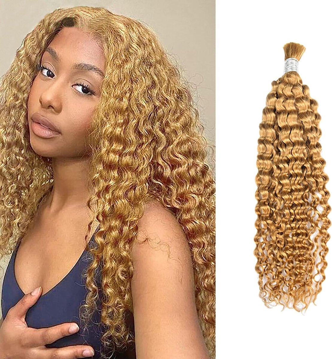 18 Inch Bulk Haar Extensions voor Diepe Golf Boho Look - Geen Weft Micro Vlechten 100g, Natuurlijke uitstraling, Hoogwaardige kwaliteit, Gemakkelijk te stylen