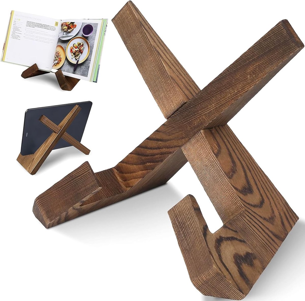 Houten Kookboekhouder voor Keuken, Receptenstandaard, Tablet- en iPad-ondersteuning, Vintage Decoratie en Organisatie