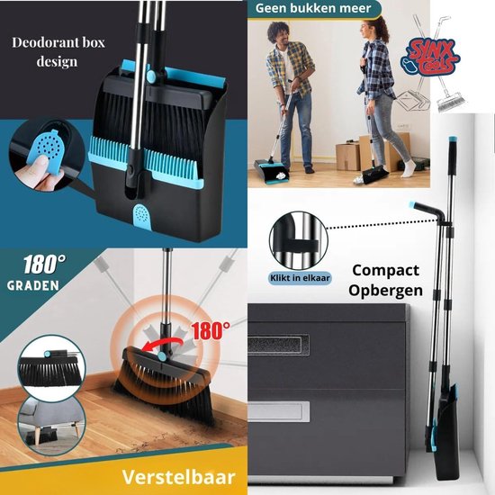 Stoffer en Blik - Stofpan Veger - Efficiënt Schoonmaken - Lange Steel - 121 cm - Zwart Blauw — afbeelding 5