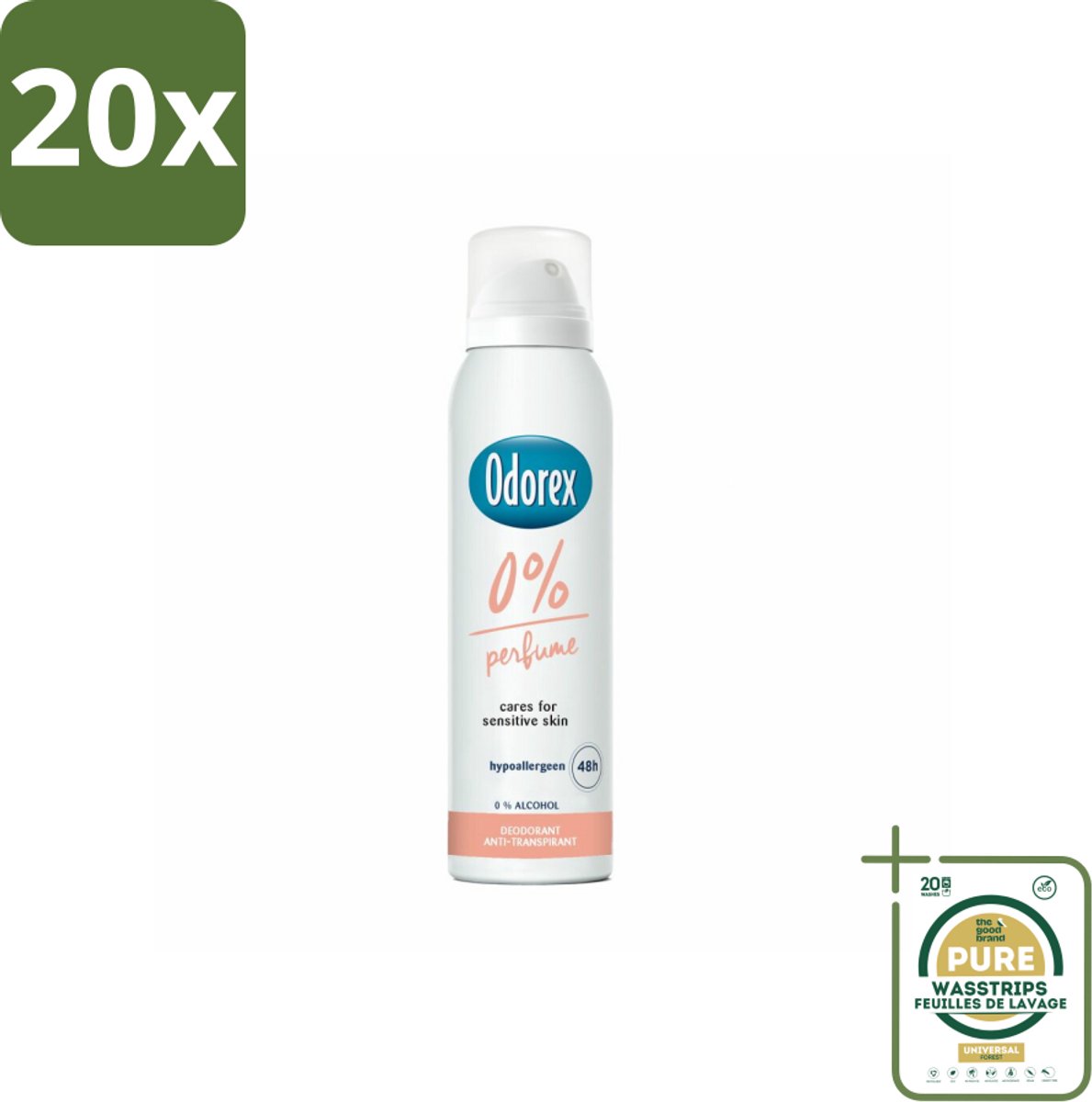 20 x Odorex - Deodorant Spray - 0% Parfum - Zonder Geurstoffen - 150 ml - Grootverpakking - 0% Parfum - Geurstoffenloos - Deospray - Huidgevoelig - Alcoholvrij