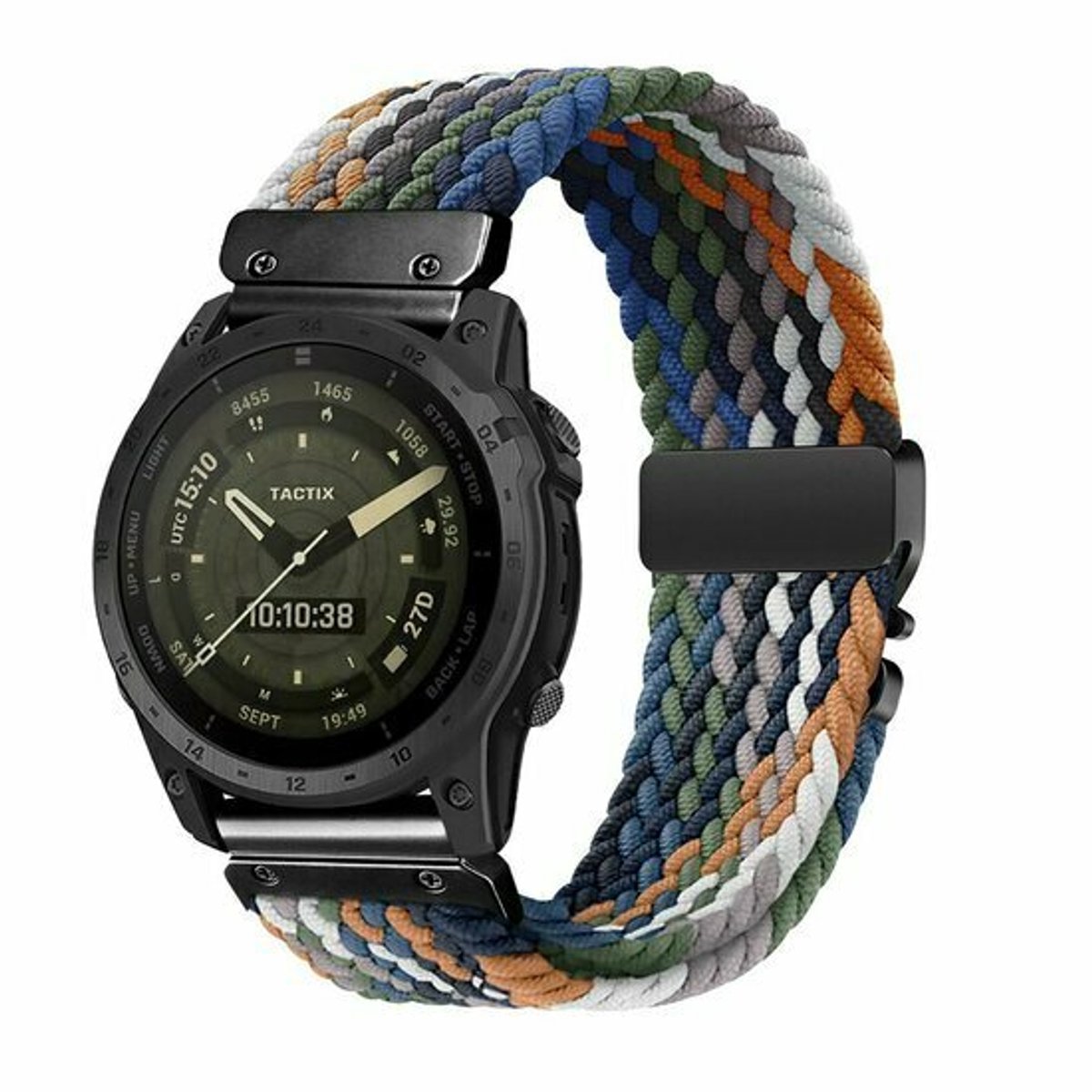 By Qubix - Geschikt voor Garmin bandje - 20mm Quickfit - Braided nylon band met parachute sluiting - Multicolor Dark - Geschikt voor Garmin Fenix 9 / 9 pro - 43mm