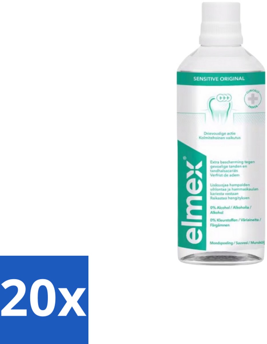 20 x Elmex Mondspoeling Sensitve 400 ml - Gevoelige Tanden - Vrijliggende Tandhalzen - Tandhalscariës - Tandspoeling - Fluoridebescherming