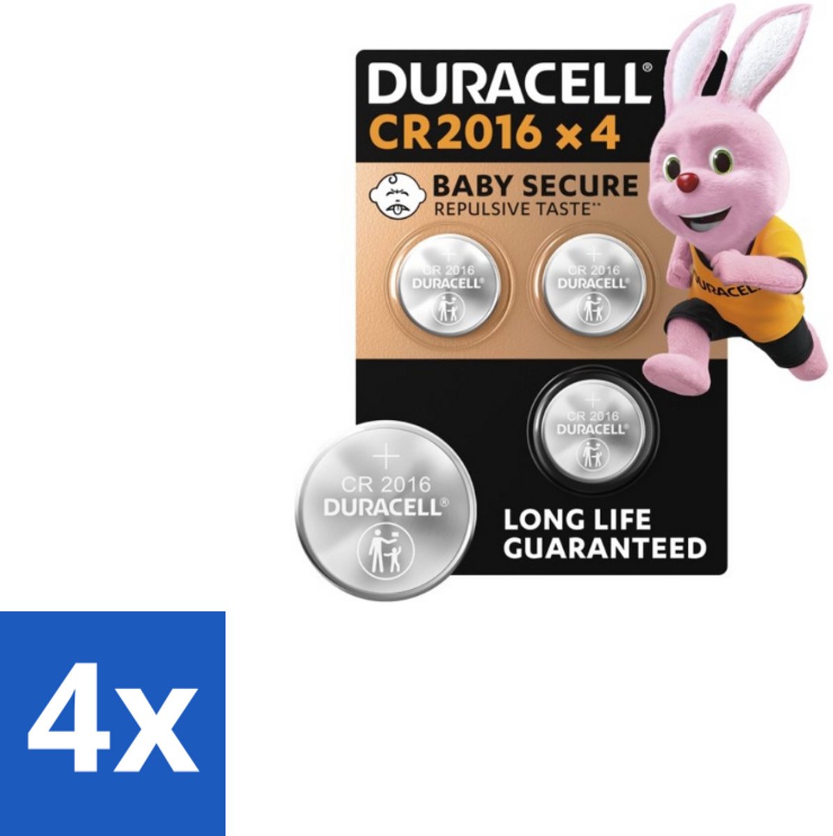 4 x Duracell Knoopcelbatterijen 2016 4 stuks per verpakking - Knoopcelbatterijen - Lithiumbatterijen - Babyveilig - Kindveilig - CR2016