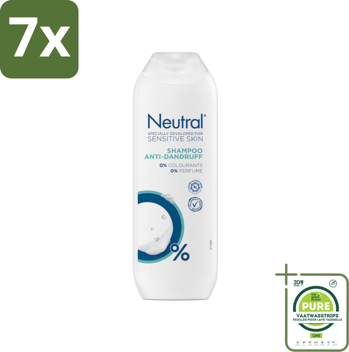 7 x Neutral - Shampoo - Gevoelige Huid - Anti-Roos - 0% Kleurstof & Parfum - 250 ml - Grootverpakking - Anti-roos Shampoo - Gevoelige Huid - 0% Parfum - 0% Kleurstof - 0% Parabenen