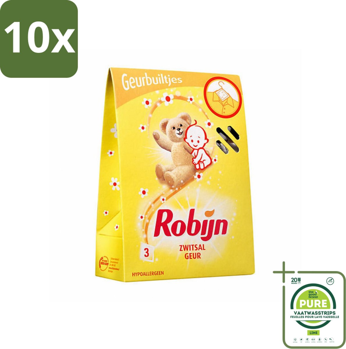 10 x Robijn Geurbuiltjes Zwitsal 3 stuks per verpakking - Grootverpakking - Zwitsal Geur - Babygeur - Geurbuiltjes - Kastgeur - Ladegeur