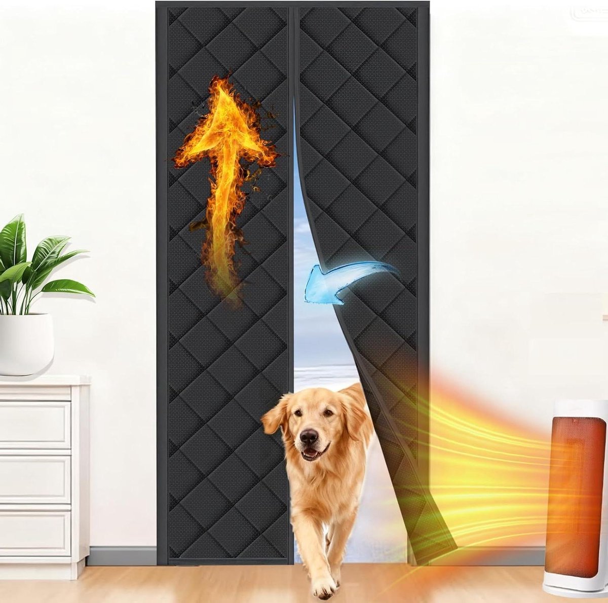 Magnetisch Deurgordijn - Thermogordijn Koudebescherming - Warmte Binnen Houden - Huisdiervriendelijk Automatisch Sluitend - 80 x 210 cm - Zwart