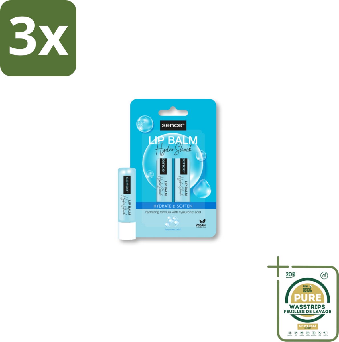 3 x Sence Lippenbalsem Normaal Hydro Shock 2 stuks per verpakking - Grootverpakking - Lippenbalsem - Lippen Verzorging - Droge Lippen - Gezonde Lippen - Lippen Bescherming