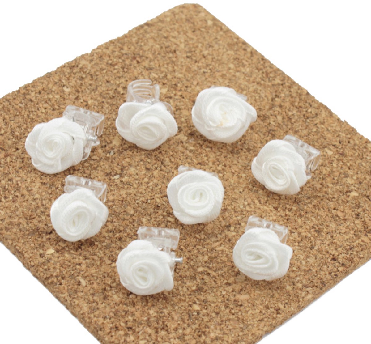8 Witte Rozen Haarclipjes - 1 cm - Feestelijk Accessoire