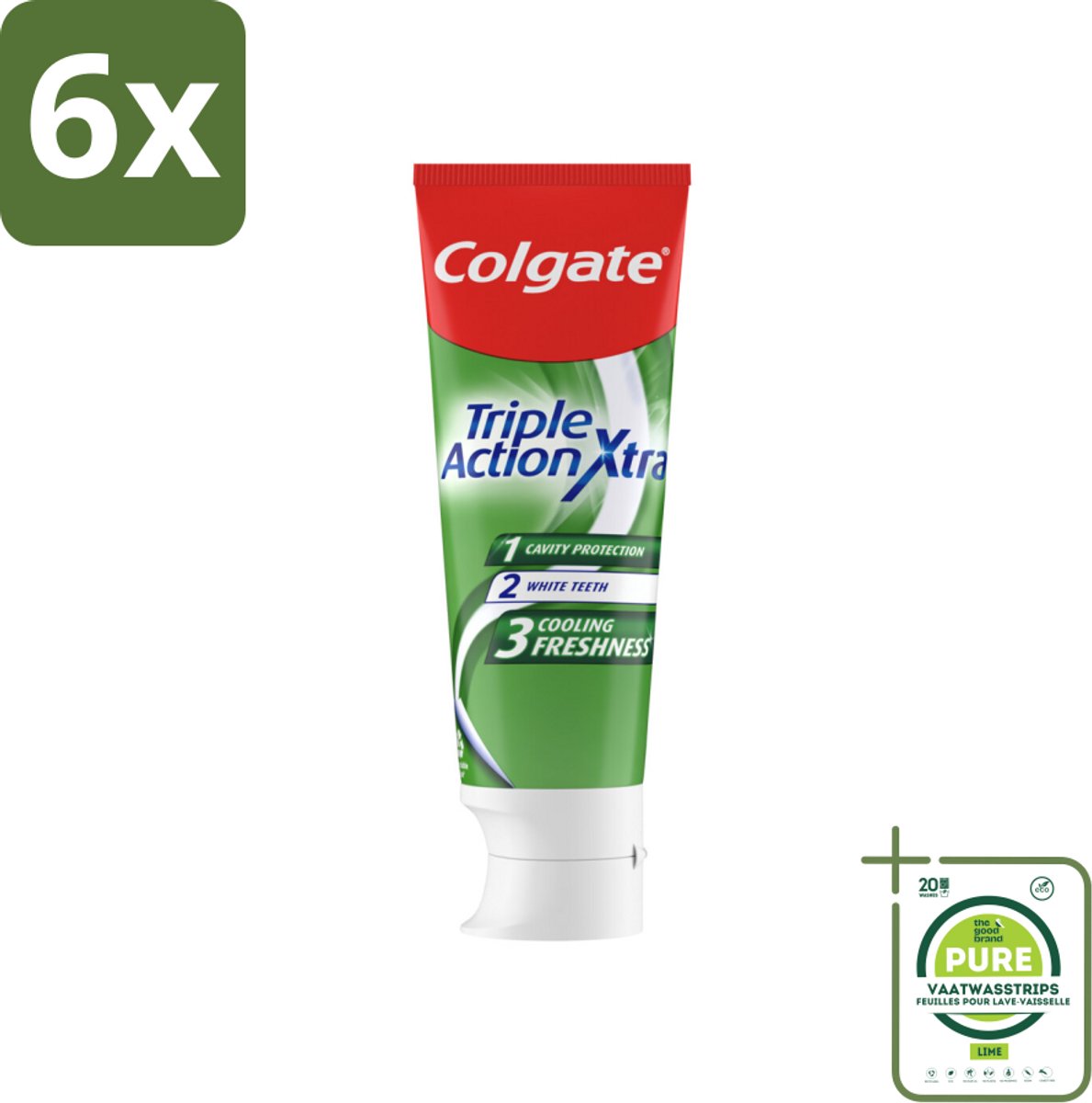 Colgate Tandpasta Triple Action Extra Fresh 75 ml - Voordeelverpakking - 6 stuks - Tandpasta - Gaatjes