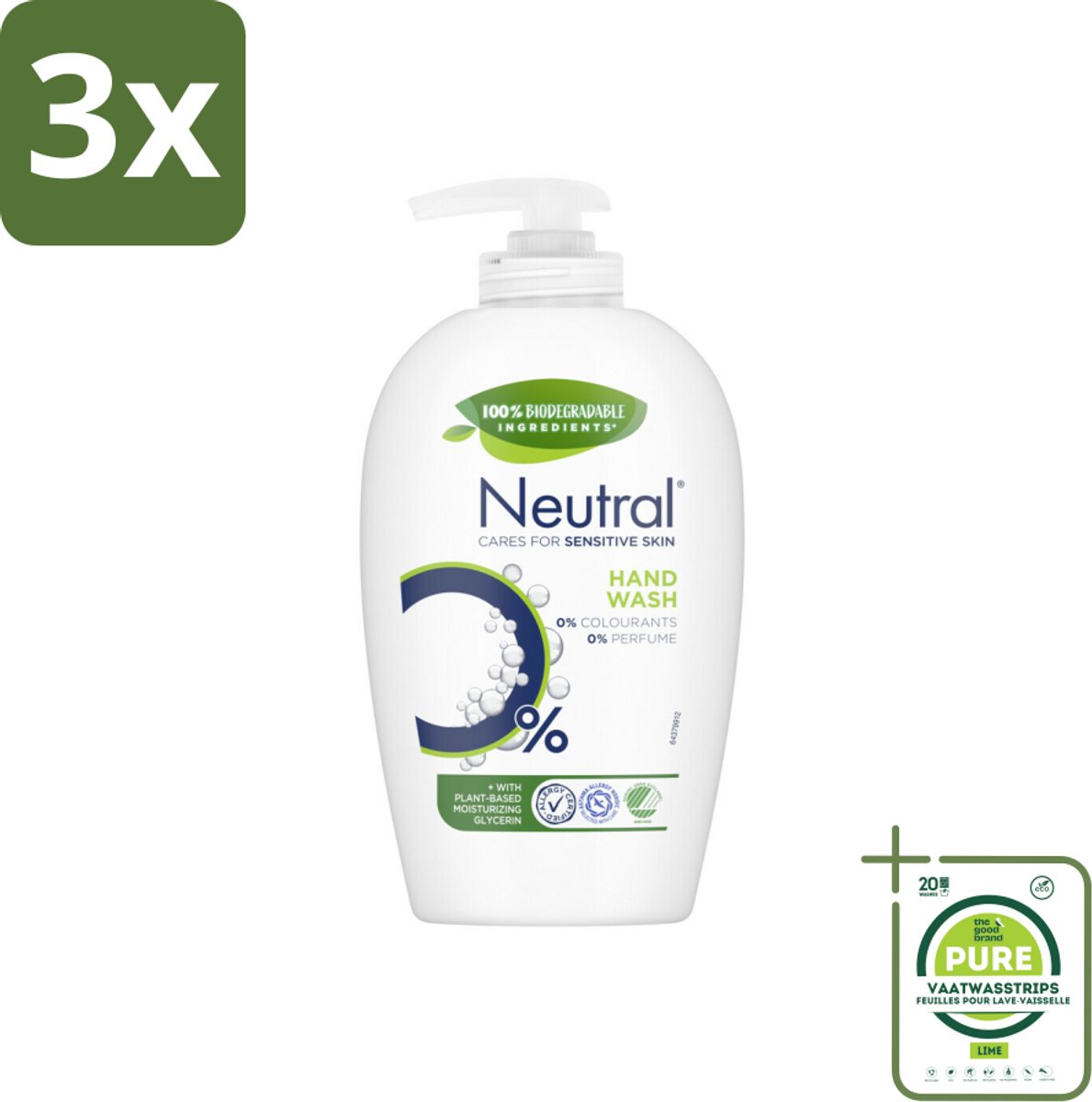3 x Neutral Vloeibare Handzeep 250 ml - Grootverpakking - Gevoelige Huid - Handzeep - Vloeibare Handzeep - 0% Parfum - 0% Kleurstof