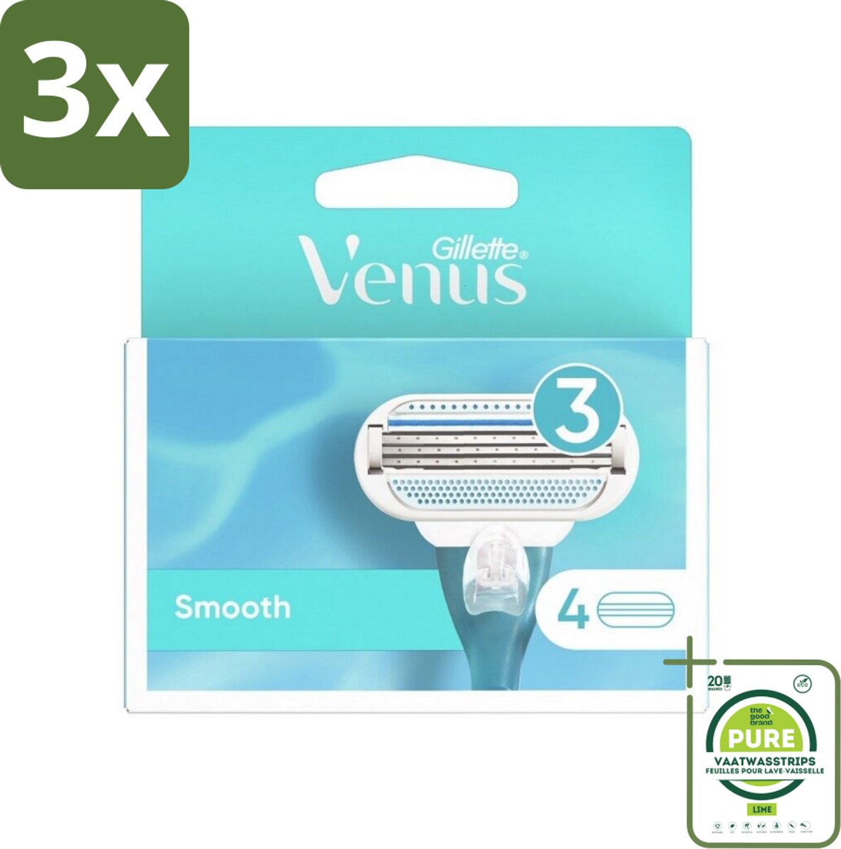 3 x Gillette - Venus Smooth - Gladde scheerbeurt - 4 Navulscheermesjes - Grootverpakking - Scheermesjes Voor Vrouwen - Vrouwelijke Huid - Gladde Scheerbeurt - Dagelijks Scheren - Huidvriendelijk