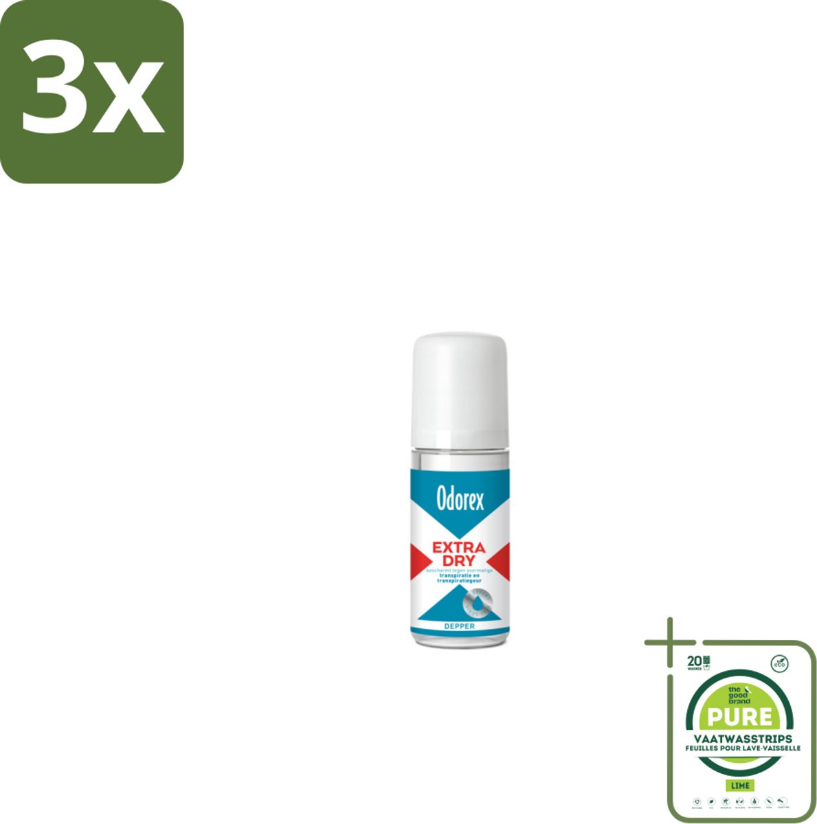 3 x Odorex Depper - Deodorant Roller - Extra Dry - Krachtige Bescherming - 50 ml - Grootverpakking - Overmatig Zweten - Droge Oksels - Deodorant - Depper - Langdurige Bescherming