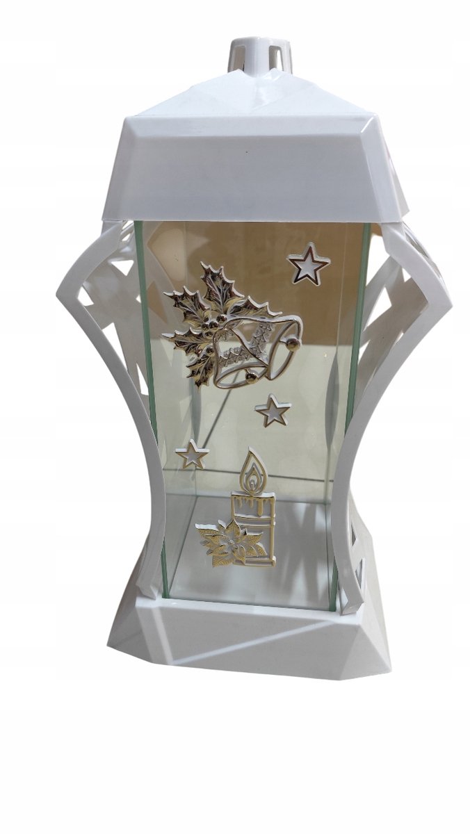 Grote Witte Kerst Grafkaars met Gouden Details - 39 cm