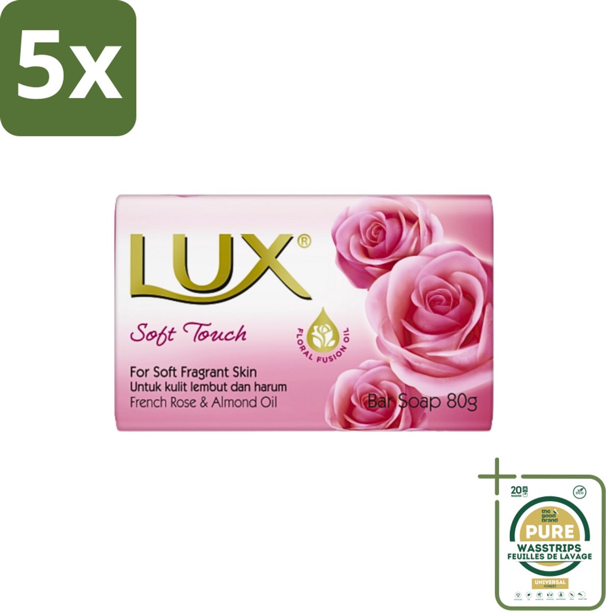 5 x Lux - Zeep - Soft Touch - Hydraterend - Voor Geurige Huid - 80 g - Grootverpakking - Zeep - Zijdezachte Huid - Hydraterende Zeep - Geurige Huid - Reinigingszeep