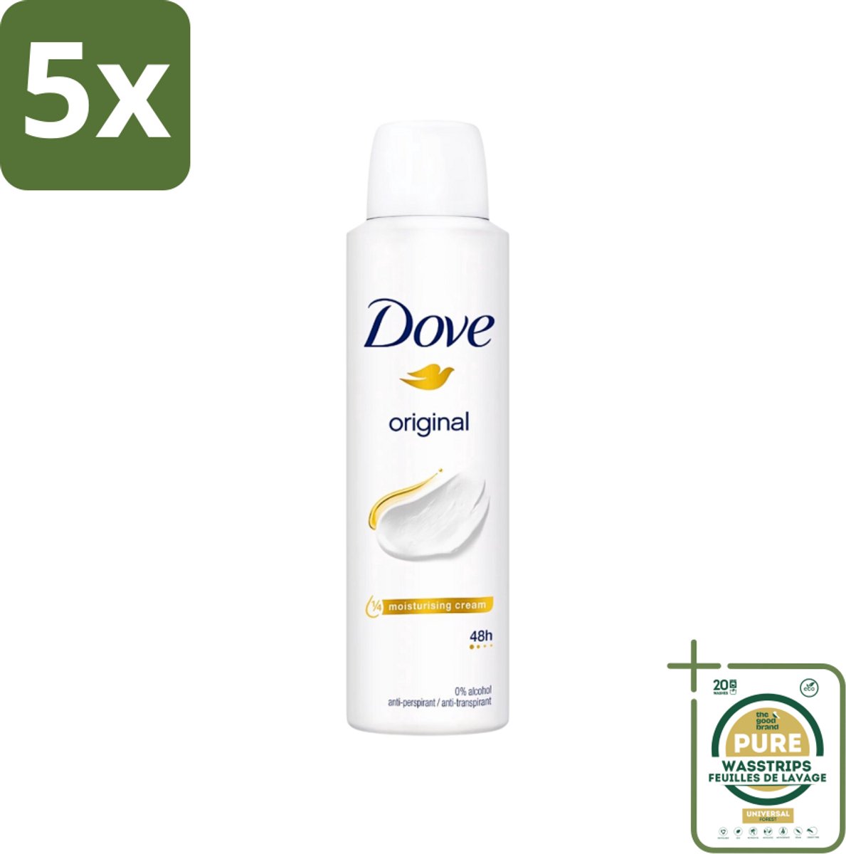 5 x Dove Original - Deospray - Anti-Transpirant - 150 ml - Grootverpakking - Douche - Deodorant - Oksels - Transpiratie - Geur
