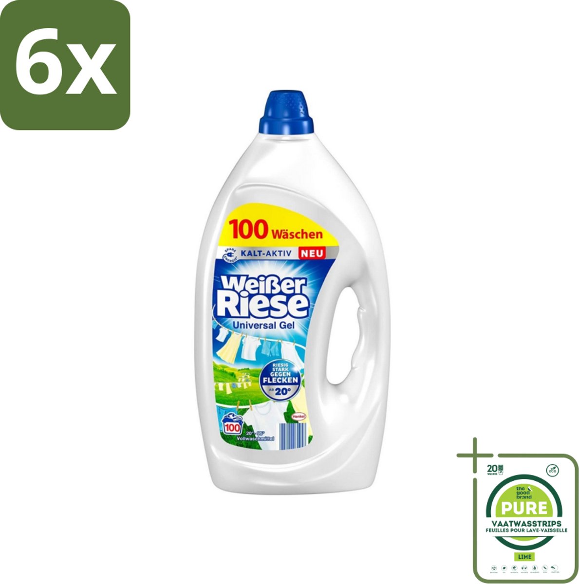 Weißer Riese - Wasmiddel - Gel - Witte Was - 4.5L - 100 Wasbeurten - Voordeelverpakking - 6 stuks - Witte was - Wasmiddel