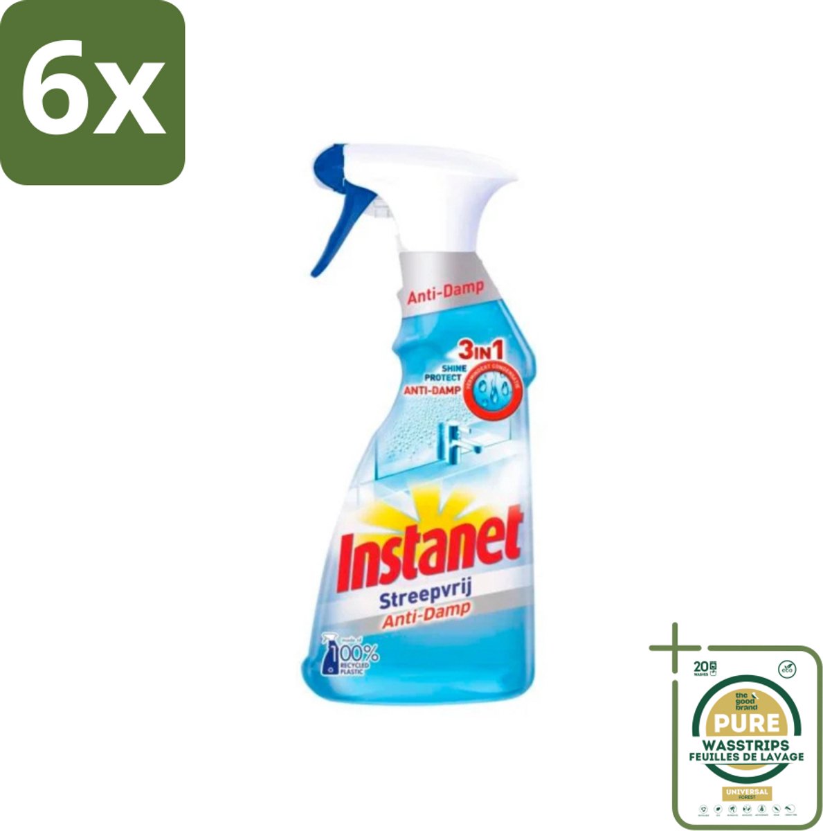 Instanet - Schoonmaakspray - Anti-Damp - Streepvrij - 3in1 - 500 ml - Voordeelverpakking - 6 stuks - Streepvrij - Anti-damp