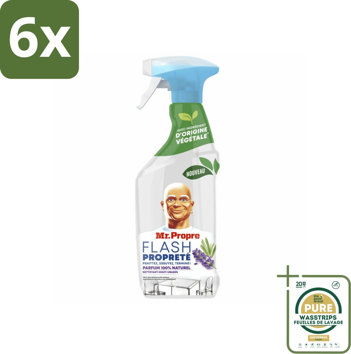 Mr. Proper - Allesreiniger Spray - Lavendel & Rozemarijn - 100% Natuurlijke Parfum - 800 ml - Voordeelverpakking - 6 stuks - Lavendel - Rozemarijn