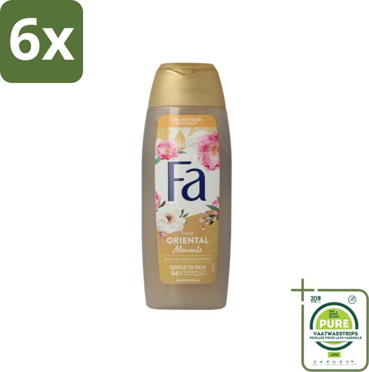 Fa - Oriental Moments - Douchecrème - Woestijnroos & Sandelhout - 250 ml - Voordeelverpakking - 6 stuks - Douchecrème - Sandelhout