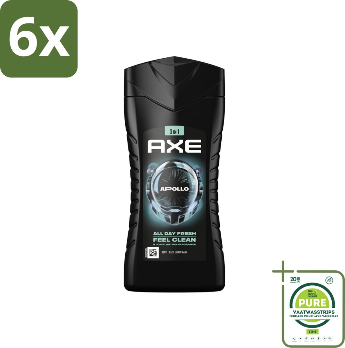Axe - 3-in-1 Douchegel - Apollo - Sage & Cedarwoord - 12hrs Long Lasting Scent - 250 ml - Voordeelverpakking - 6 stuks - Douchegel - Axe Apollo
