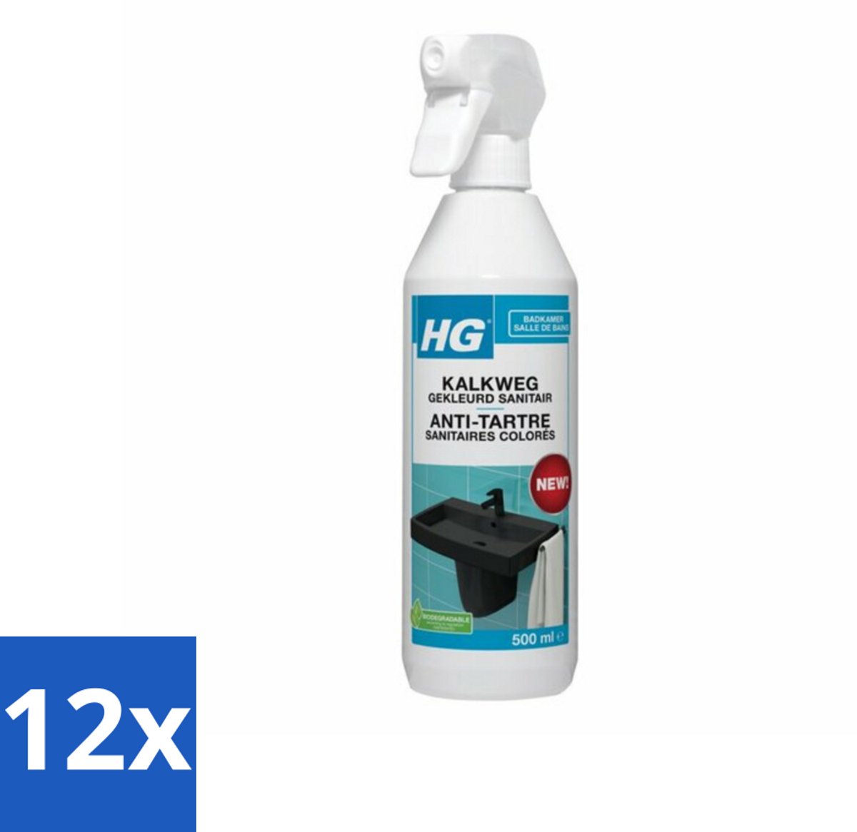 12 x HG Kalkweg Gekleurd Sanitair 500 ml - Kalkverwijderaar - Gekleurd Sanitair - Badkamerschoonmaak - Kalk - Kranen Schoonmaken