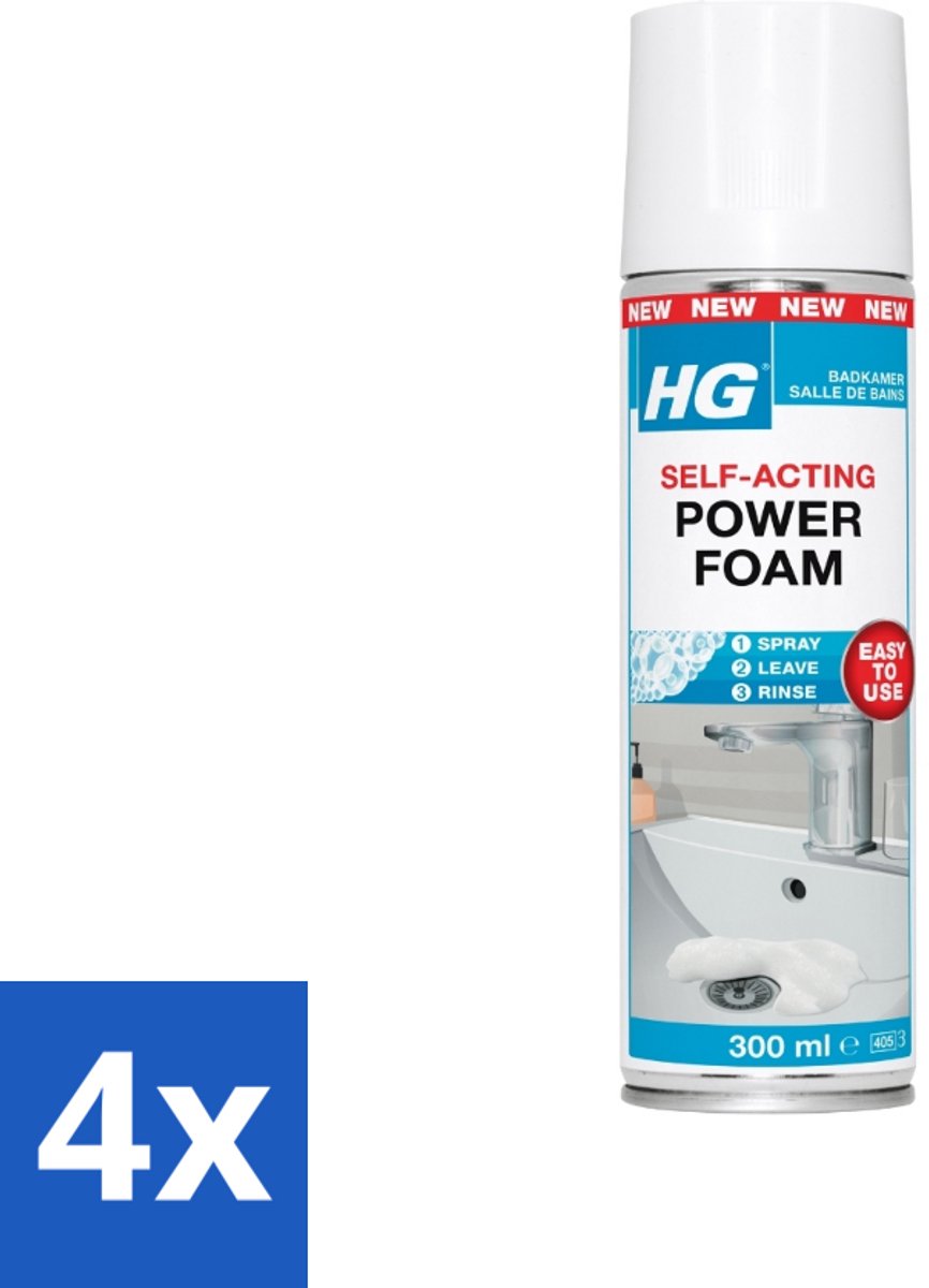 4 x HG - Badkamer - Badkamerreiniger - Power Foam Badkamer - Zelf-Activerend - 300 ml - Badkamerreiniger - Badkamerschoonmaak - Kalkverwijderaar - Zeepresten - Vuil