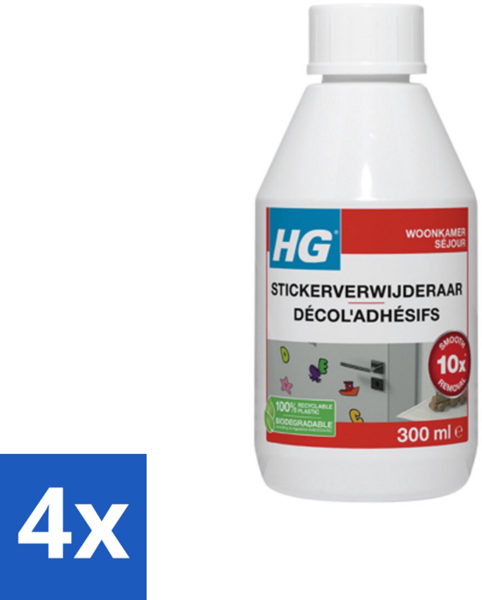 4 x HG Stickerverwijderaar 300 ml - Stickerverwijderaar - Lijm Verwijderen - Stickerresten - Hakstrepen Verwijderen - Schoonmaakmiddel
