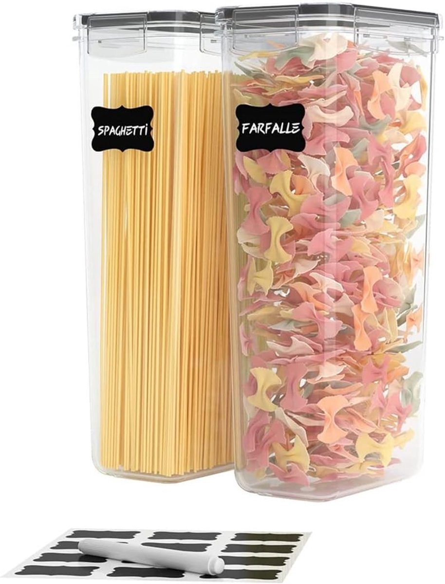 Airtight Hoge Voedselopslagcontainers, 2 Stuks, 2.8 L Spaghetti Opslag voor Keuken en Organisatie van Voorraadkasten