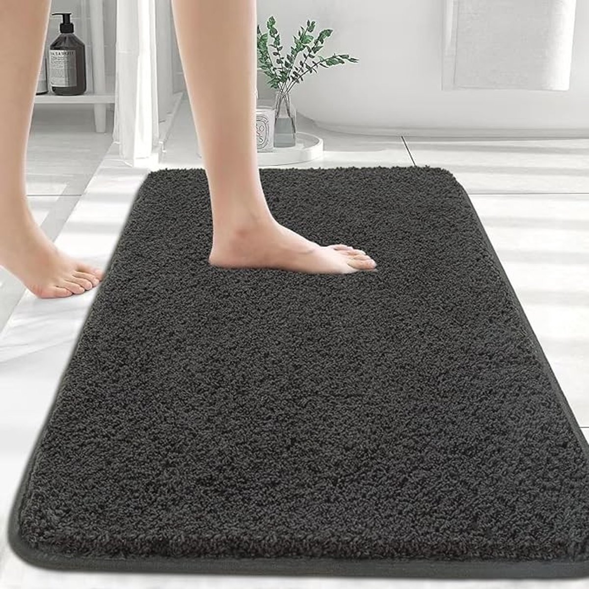 Badkamertapijt 70x120 cm - Donkergrijs - Hoogpolige microvezel badmat met antislip