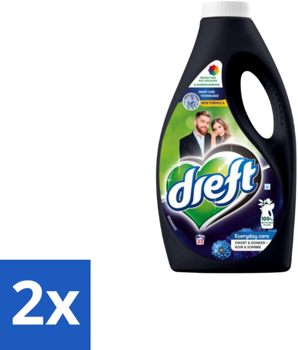 Dreft – Vloeibaar Wasmiddel – Zwart & Donker – 32 Wasbeurten - Voordeelverpakking - 2 stuks
