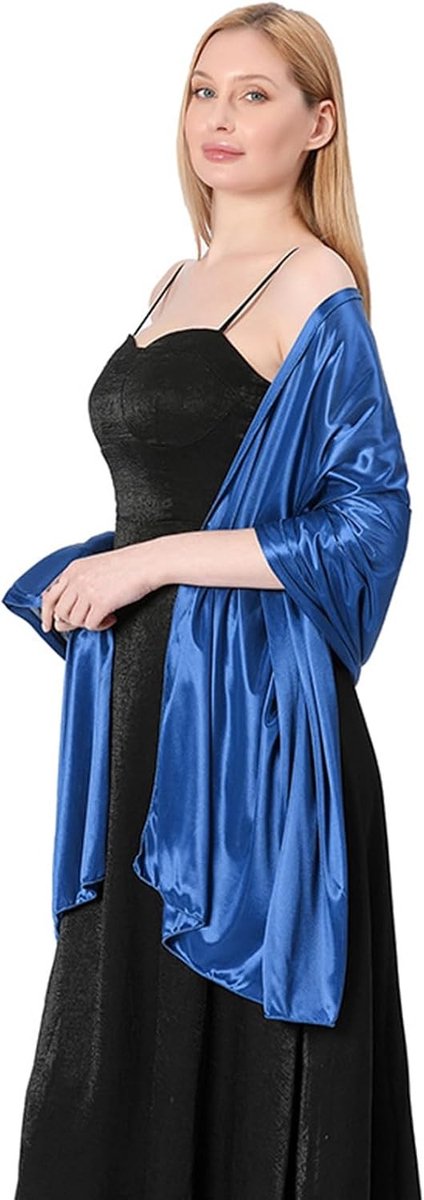 Elegante Zijdeachtige Sjaals en Wraps voor Avondjurken - Lichtgewicht Lange Sjaals voor Bruidsmeisjes en Feestjes, 200×70 cm, Blauw