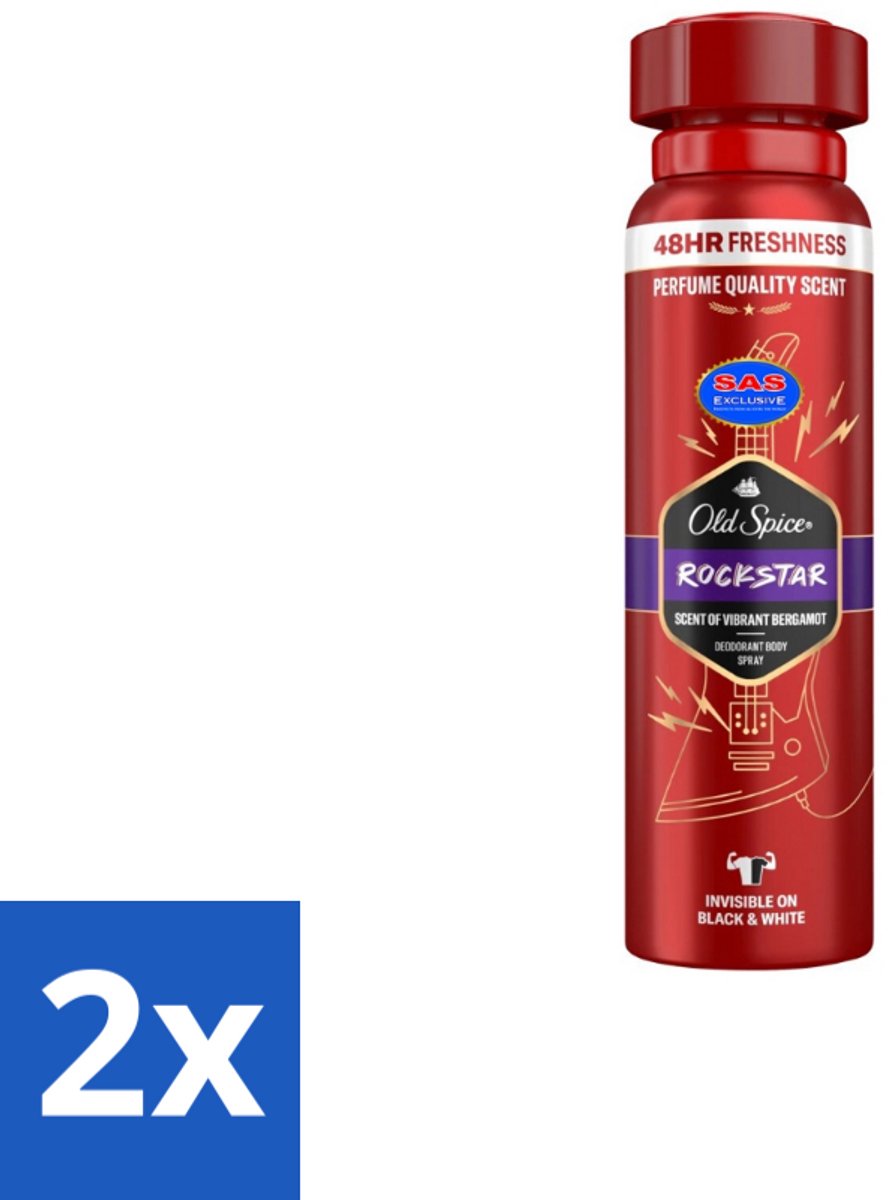 2 x Old Spice – Deospray – Rockstar – 150 ml - Old Spice Rockstar - Deodorant Spray - Frisheid - Lichaamsgeur - Energie