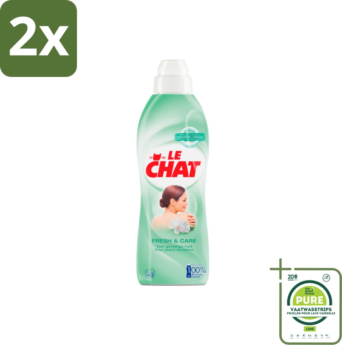 Le Chat Wasverzachter Fresh & Care 40 Wasbeurten 880 ml - Voordeelverpakking - 2 stuks - Wasverzachter - Hypoallergeen