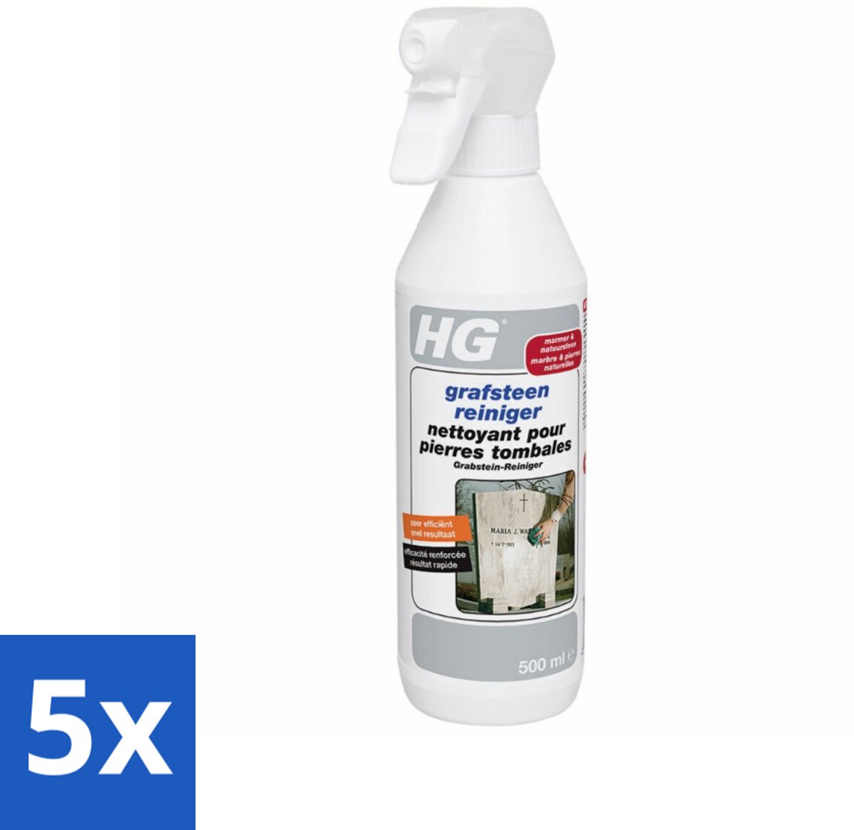 5 x HG Grafsteenreiniger 500 ml - Grafsteen Reinigen - Natuursteen Reinigen - Grafsteen Onderhoud - Grafsteen Beschermen - Vuil Verwijderen