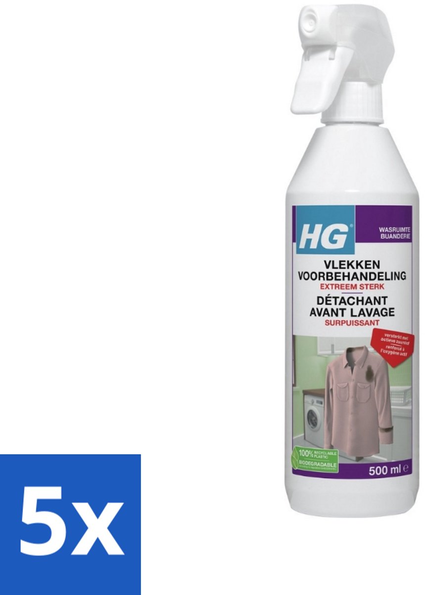 5 x HG Vlekken Voorbehandeling Extra Sterk 500 ml - Vlekken Verwijderen - Wasgoed Reinigen - Textiel Reinigen - Vlekken Behandelen - Wijn Vlekken Verwijderen