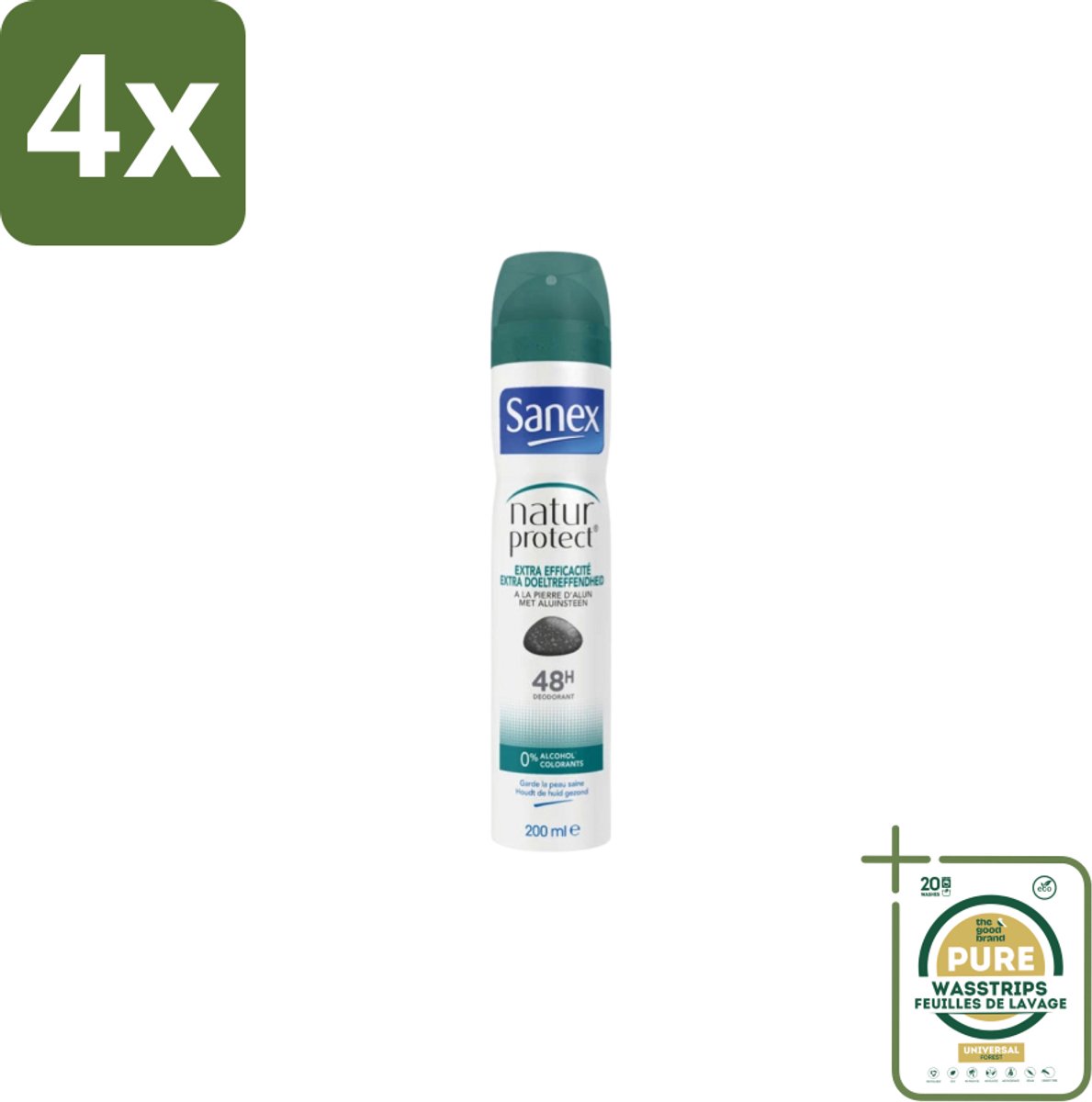Sanex – Deodorant Spray – Aluinsteen – 200 ml - Voordeelverpakking - 4 stuks - Aluinsteen - Frisse geur